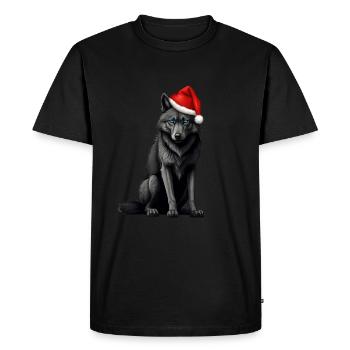 Wild Christmas Magic: Wolf with Cap - Men's Premium Organic T-Shirt - black - Front - Nico (187cm)