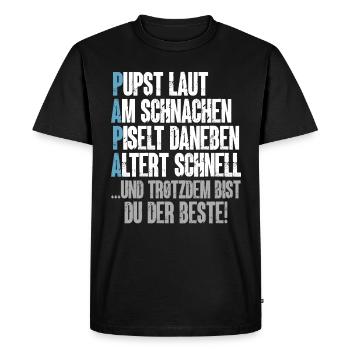 PAPA – farts loudly, snoring, next to it - Men's Premium Organic T-Shirt - black - Front - Nico (187cm)