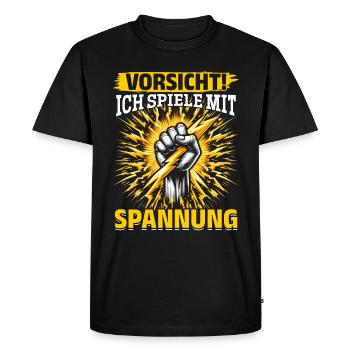Électriciens, méfiez-vous ! Je joue avec la tension - T-shirt Premium bio Homme - noir - Devant - Nico (187cm)