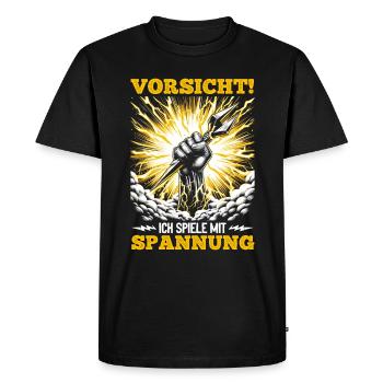 Électriciens, méfiez-vous ! Je joue avec la tension - T-shirt Premium bio Homme - noir - Devant - Nico (187cm)