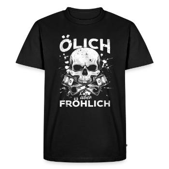 Huileux mais joyeux – Pour les vrais mécaniciens - T-shirt Premium bio Homme - noir - Devant - Nico (187cm)
