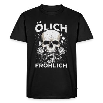 Huileux mais joyeux – Pour les vrais mécaniciens - T-shirt Premium bio Homme - noir - Devant - Nico (187cm)