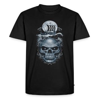 Vikings – Wolves & Ship in the Moonlight - Men's Premium Organic T-Shirt - black - Front - Nico (187cm)