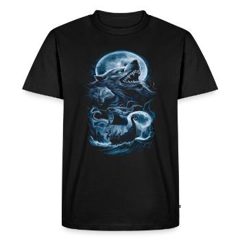 Vikings – Wolves & Ship in the Moonlight - Men's Premium Organic T-Shirt - black - Front - Nico (187cm)