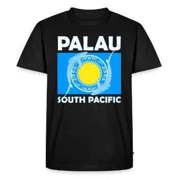 Palau Flag and Blue Sharks - Men's Premium Organic T-Shirt - black - Front - Nico (187cm)