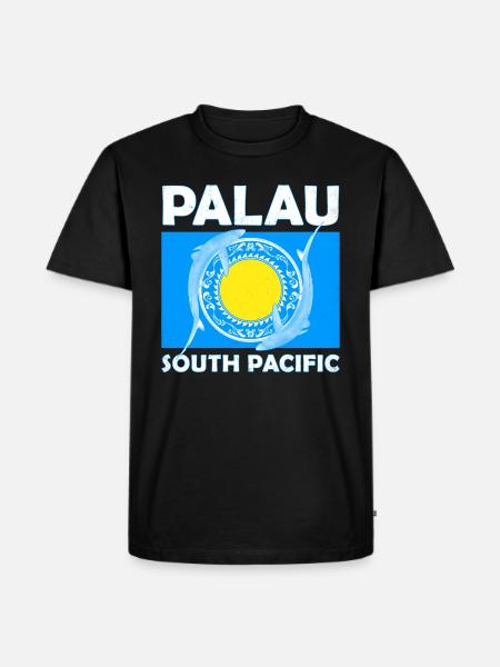 Palau Flag and Blue Sharks - Men's Premium Organic T-Shirt - black