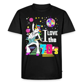 Licorne Vintage Année 70 Humour Disco Rétro - T-shirt Premium bio Homme - noir - Devant - Nico (187cm)