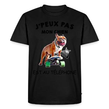 Humour chien bouledogue téléphone - T-shirt Premium bio Homme - noir - Devant - Nico (187cm)