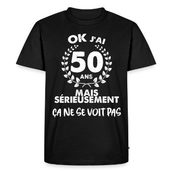OK j'ai 50 ans Humour Anniversaire - T-shirt Premium bio Homme - noir - Devant - Nico (187cm)