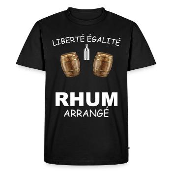 Liberté Egalité rhum arrangé Humour Homme - T-shirt Premium bio Homme - noir - Devant - Nico (187cm)