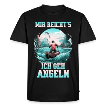 Pêche Pêcheur Bateau Eau Poisson Nature Montagnes - T-shirt Premium bio Homme - noir - Devant - Nico (187cm)