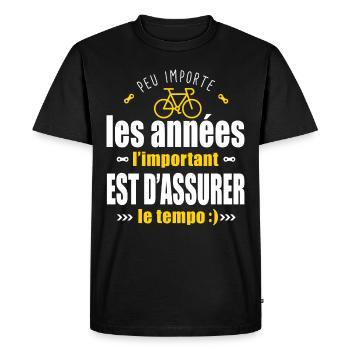 Velos Cadeau Anniversaire velo Humour cycliste - T-shirt Premium bio Homme - noir - Devant - Nico (187cm)