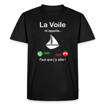 La Voile m'appelle faut que j'y aille ! - T-shirt Premium bio Homme - noir - Devant - Nico (187cm)