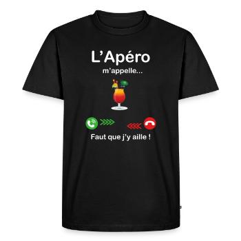 L'Apéro m'appelle faut que j'y aille ! - T-shirt Premium bio Homme - noir - Devant - Nico (187cm)