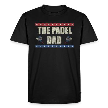 The Padel Dad American Flag Padel Player - Men's Premium Organic T-Shirt - black - Front - Nico (187cm)