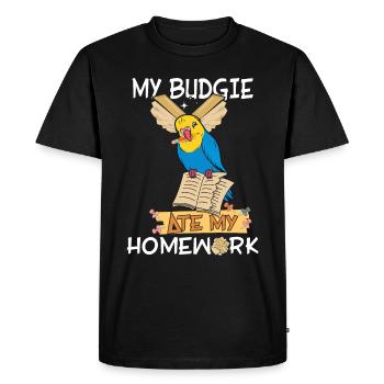 La perruche a mangé mes devoirs - T-shirt Premium bio Homme - noir - Devant - Nico (187cm)