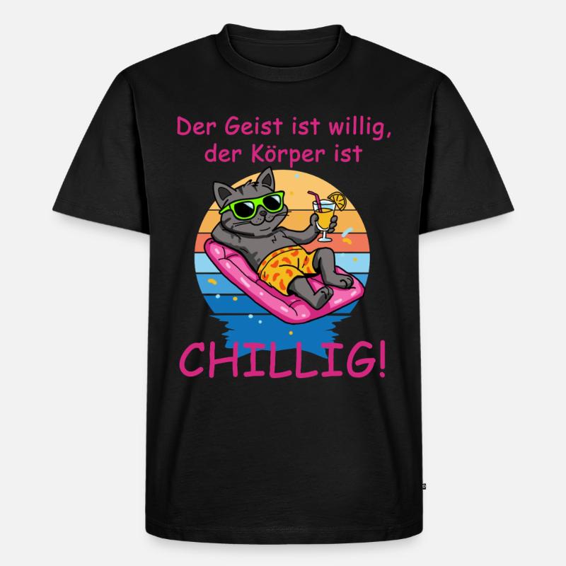 Der Geist ist willig, der Körper ist chillig - Männer Premium Bio T-Shirt - Schwarz
