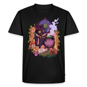 Witchcore - at the cauldron stands the witch cat - Men's Premium Organic T-Shirt - black - Front - Nico (187cm)