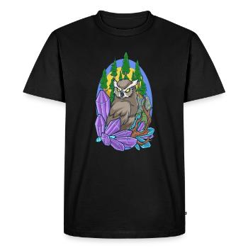Aesthetic owl in the forest with crystals - Men's Premium Organic T-Shirt - black - Front - Nico (187cm)