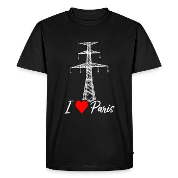Paris Eiffel Tower Electrician Satire Love - Men's Premium Organic T-Shirt - black - Front - Nico (187cm)