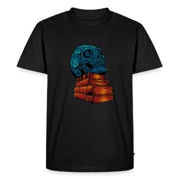 Skull on books - Dark Academia - Men's Premium Organic T-Shirt - black - Front - Nico (187cm)