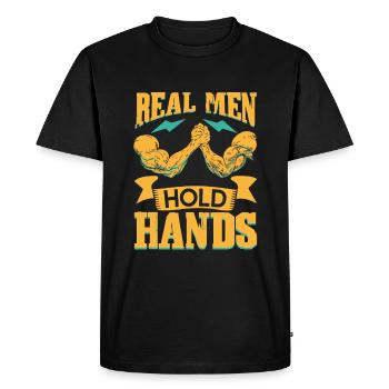 De vrais hommes se tiennent la main - Bras de fer - T-shirt Premium bio Homme - noir - Devant - Nico (187cm)
