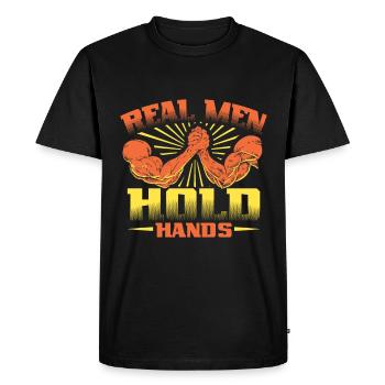 De vrais hommes se tiennent la main - bras de fer - T-shirt Premium bio Homme - noir - Devant - Nico (187cm)