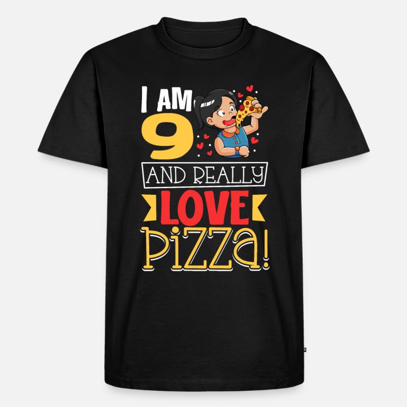 Ich bin 9 - Mädchen Pizza - Männer Premium Bio T-Shirt - Schwarz