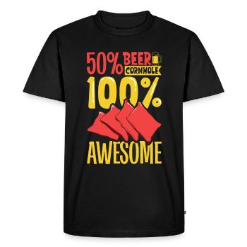 50 pour cent de bière - 50 pour cent de cornhole - T-shirt Premium bio Homme - noir - Devant - Nico (187cm)