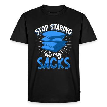 Stop staring at my sacks - Cornhole - Men's Premium Organic T-Shirt - black - Front - Nico (187cm)