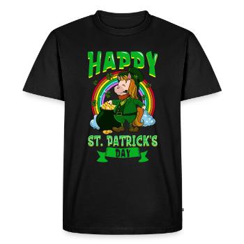 St Patrick's Unicorn - Happy St Patrick's Day - Men's Premium Organic T-Shirt - black - Front - Nico (187cm)