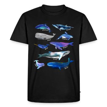 Dessins de baleines - diverses espèces de baleines - T-shirt Premium bio Homme - noir - Devant - Nico (187cm)