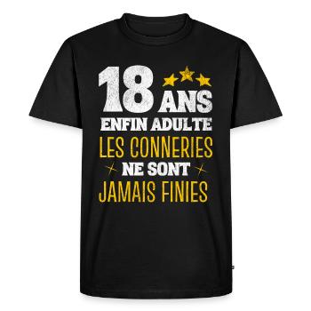 Enfin adulte cadeau anniversaire 18 ans humour - T-shirt Premium bio Homme - noir - Devant - Nico (187cm)