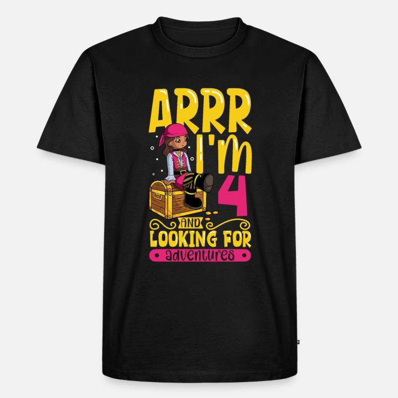 Ich bin 4 - Mädchen Pirat - Männer Premium Bio T-Shirt - Schwarz