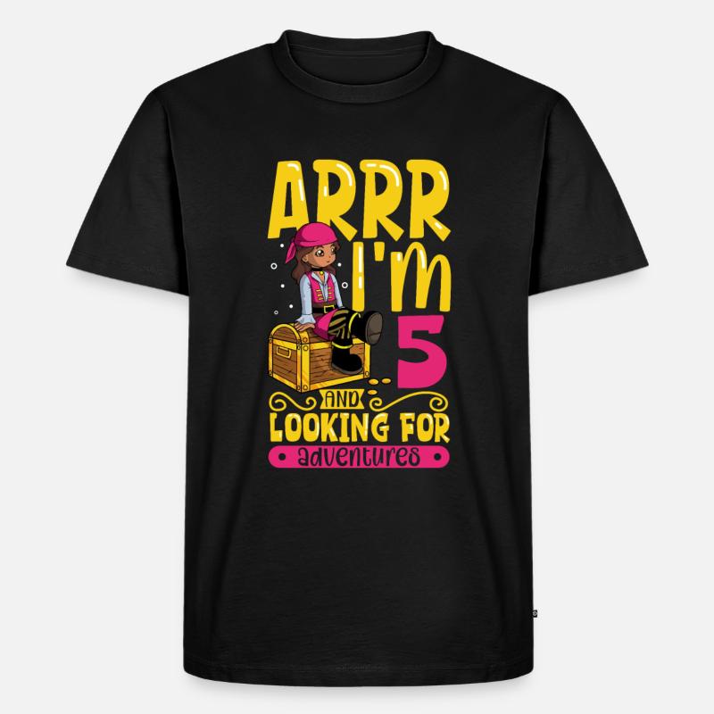 Ich bin 5 - Mädchen Pirat - Männer Premium Bio T-Shirt - Schwarz