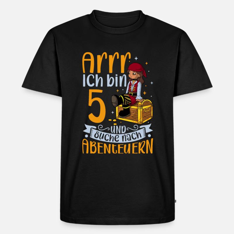 Ich bin 5 - Mädchen Pirat - Männer Premium Bio T-Shirt - Schwarz