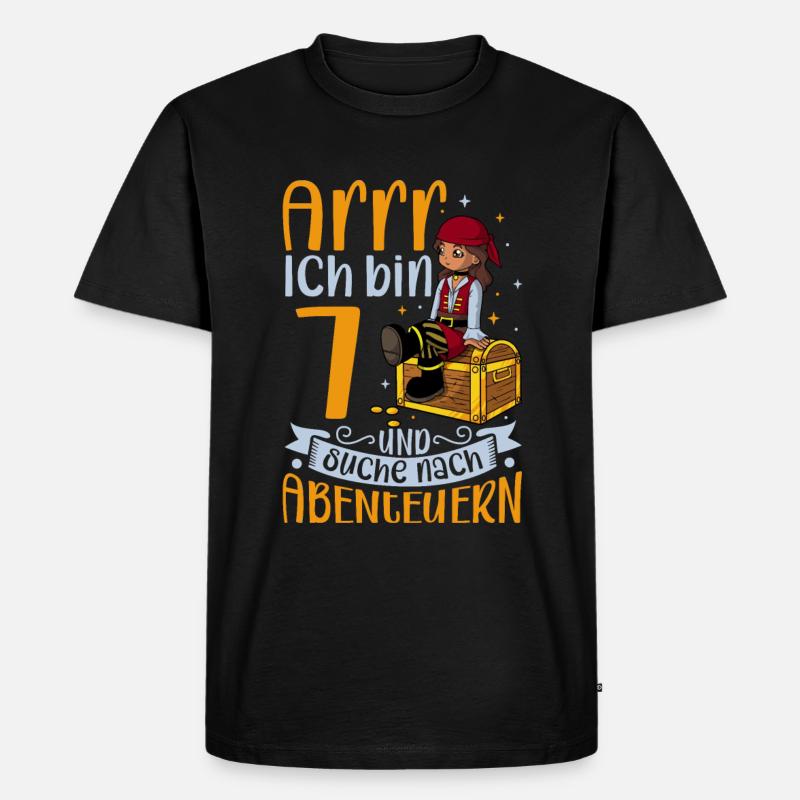 Ich bin 7 - Mädchen Pirat - Männer Premium Bio T-Shirt - Schwarz