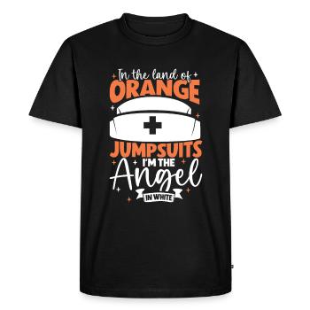 Ange en blanc - infirmière en prison - T-shirt Premium bio Homme - noir - Devant - Nico (187cm)