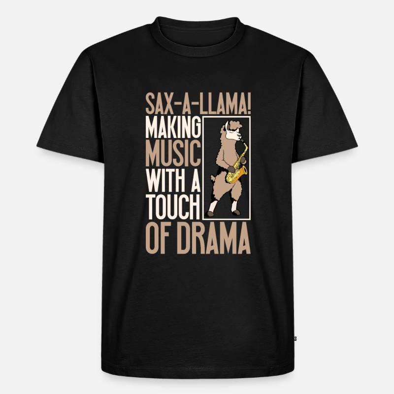Lama am Saxophon - Männer Premium Bio T-Shirt - Schwarz