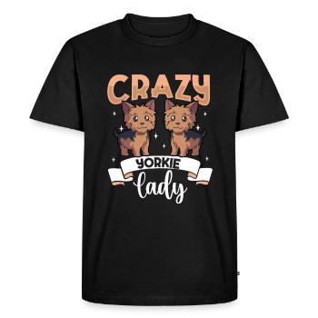 Crazy Yorkie Lady - Yorkshire Terrier - Men's Premium Organic T-Shirt - black - Front - Nico (187cm)