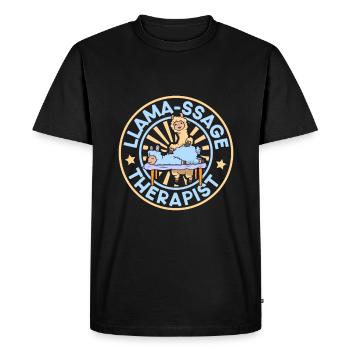 Lama-ssage Thérapeute - Llama Masseur - T-shirt Premium bio Homme - noir - Devant - Nico (187cm)
