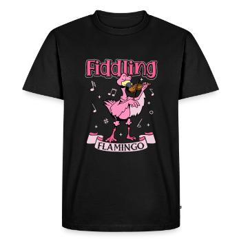 Fiddling Flamingo - Flamingo on the violin - Men's Premium Organic T-Shirt - black - Front - Nico (187cm)