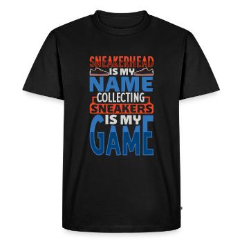 Je joue à collectionner des chaussures - Sneakerhead - T-shirt Premium bio Homme - noir - Devant - Nico (187cm)