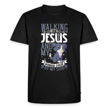 Jésus et le chien - Border Collie - T-shirt Premium bio Homme - noir - Devant - Nico (187cm)