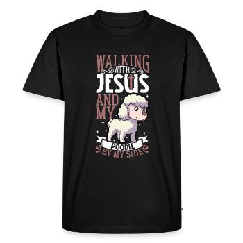 Jesus and Dog - Poodle - Men's Premium Organic T-Shirt - black - Front - Nico (187cm)