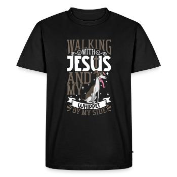 Jésus et chien - Whippet - T-shirt Premium bio Homme - noir - Devant - Nico (187cm)