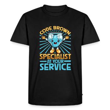 Code Brown Specialist - Baby Swaddle - Men's Premium Organic T-Shirt - black - Front - Nico (187cm)