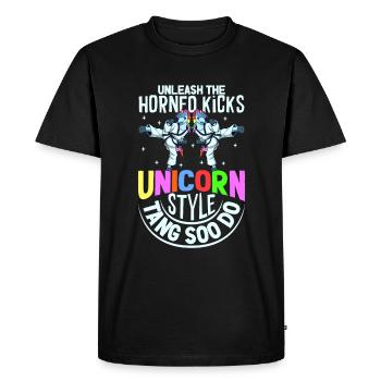 Licorne - Coups de pied cornus - Tang Soo Do - T-shirt Premium bio Homme - noir - Devant - Nico (187cm)
