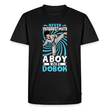 Ne sous-estimez jamais le garçon au Dobok - Tang Soo Do - T-shirt Premium bio Homme - noir - Devant - Nico (187cm)