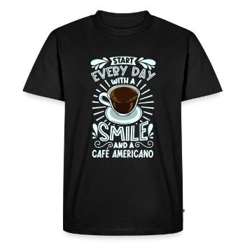 Smile with Café Americano - Men's Premium Organic T-Shirt - black - Front - Nico (187cm)